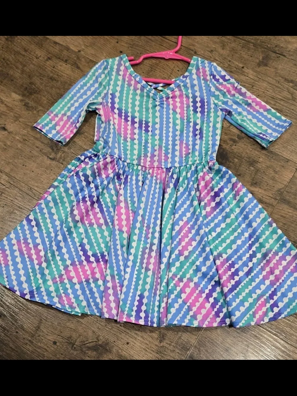 Dotdotsmile Baby Girls V-Neck Twirl Dress in Blue & Purple Stripe Print Sz 3/4